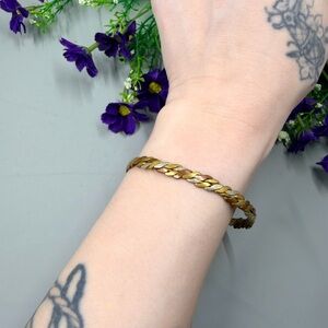 Mexico Signed Alpaca Silver and Gold Braided Bangle Bracelet